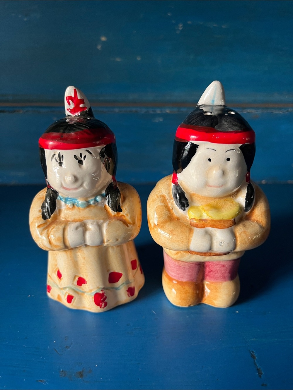 Vintage Ceramic Native Boy and Girl Salt & Pepper Shakers